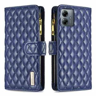 For Motorola Moto G14 4G Diamond Lattice Zipper Wallet Leather Flip Phone Case(Blue)