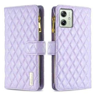 For Motorola Moto G54 5G EU Edition Diamond Lattice Zipper Wallet Leather Flip Phone Case(Purple)