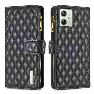 For Motorola Moto G54 5G EU Edition Diamond Lattice Zipper Wallet Leather Flip Phone Case(Black)