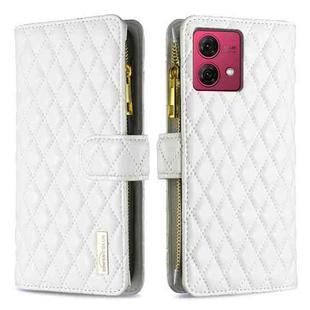 For Motorola Moto G84 Diamond Lattice Zipper Wallet Leather Flip Phone Case(White)