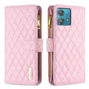 For Motorola Edge 40 Neo Diamond Lattice Zipper Wallet Leather Flip Phone Case(Pink)