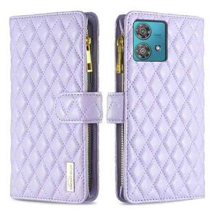 For Motorola Edge 40 Neo Diamond Lattice Zipper Wallet Leather Flip Phone Case(Purple)
