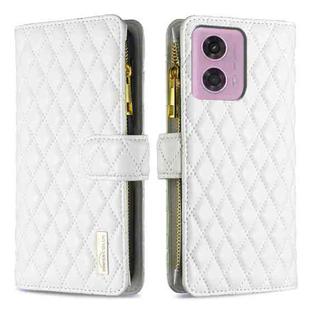 For Motorola Moto G34 5G Diamond Lattice Zipper Wallet Leather Flip Phone Case(White)