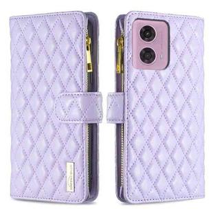 For Motorola Moto G24 / E14 / G04 Diamond Lattice Zipper Wallet Leather Flip Phone Case(Purple)