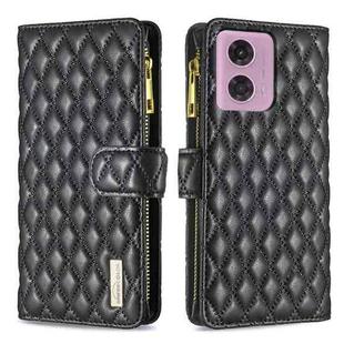 For Motorola Moto G24 / E14 / G04 Diamond Lattice Zipper Wallet Leather Flip Phone Case(Black)