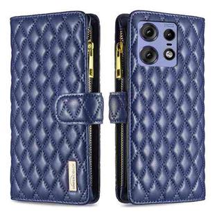 For Motorola Edge 50 Pro 5G Diamond Lattice Zipper Wallet Leather Flip Phone Case(Blue)