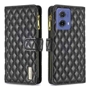 For Motorola Moto G85 Diamond Lattice Zipper Wallet Leather Flip Phone Case(Black)