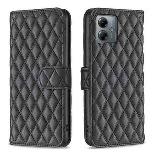 For Motorola Moto G14 4G Diamond Lattice Wallet Flip Leather Phone Case(Black)