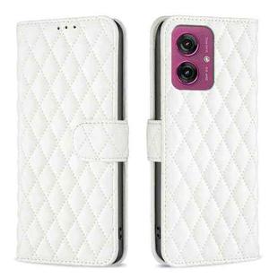 For Motorola Moto G55 Diamond Lattice Wallet Flip Leather Phone Case(White)