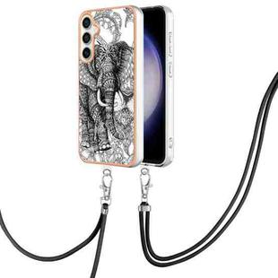 For Samsung Galaxy S23 FE 5G Electroplating Dual-side IMD Phone Case with Lanyard(Totem Elephant)