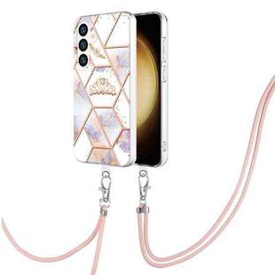 For Samsung Galaxy S24+ 5G Electroplating Splicing Marble Flower IMD TPU Phone Case with Lanyard(Crown)