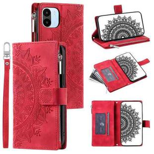 For Xiaomi Redmi A1 4G Multi-Card Totem Zipper Leather Phone Case(Red)