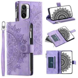 For Xiaomi Redmi K40 Multi-Card Totem Zipper Leather Phone Case(Purple)