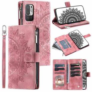 For Xiaomi Redmi Note 10 5G Multi-Card Totem Zipper Leather Phone Case(Pink)