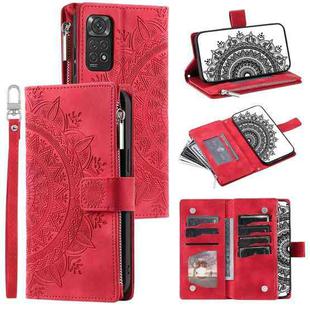 For Xiaomi Redmi Note 11 Global/Note 11S Multi-Card Totem Zipper Leather Phone Case(Red)