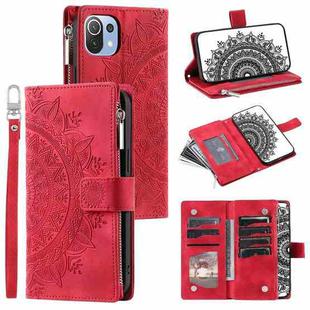 For Xiaomi Mi 11 Lite Multi-Card Totem Zipper Leather Phone Case(Red)