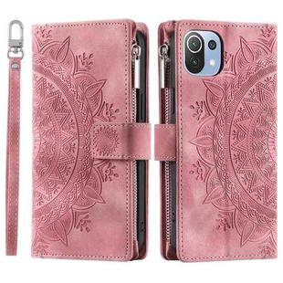 For Xiaomi Mi 11 Lite Multi-Card Totem Zipper Leather Phone Case(Pink)