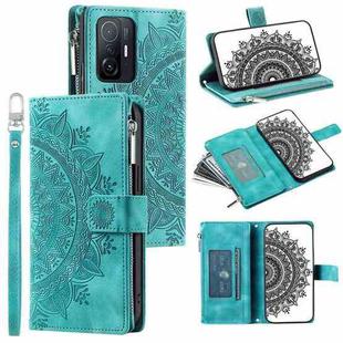 For Xiaomi 11T Multi-Card Totem Zipper Leather Phone Case(Green)