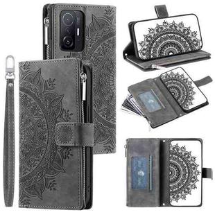 For Xiaomi 11T Multi-Card Totem Zipper Leather Phone Case(Grey)