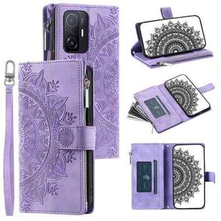 For Xiaomi 11T Multi-Card Totem Zipper Leather Phone Case(Purple)