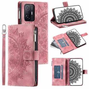 For Xiaomi 11T Multi-Card Totem Zipper Leather Phone Case(Pink)