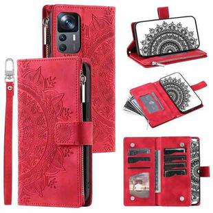 For Xiaomi 12T / 12T Pro Multi-Card Totem Zipper Leather Phone Case(Red)