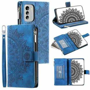 For Nokia G60 Multi-Card Totem Zipper Leather Phone Case(Blue)