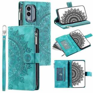 For Nokia X30 Multi-Card Totem Zipper Leather Phone Case(Green)