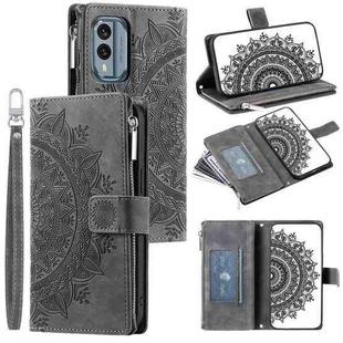 For Nokia X30 Multi-Card Totem Zipper Leather Phone Case(Grey)