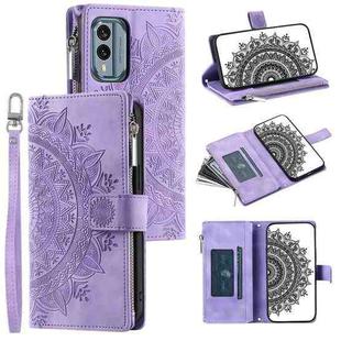 For Nokia X30 Multi-Card Totem Zipper Leather Phone Case(Purple)