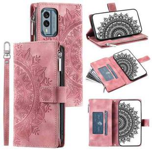 For Nokia X30 Multi-Card Totem Zipper Leather Phone Case(Pink)