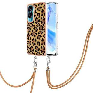 For Honor 90 Lite 5G Electroplating Dual-side IMD Phone Case with Lanyard(Leopard Print)