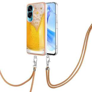 For Honor 90 Lite 5G Electroplating Dual-side IMD Phone Case with Lanyard(Draft Beer)