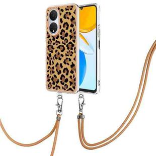 For Honor X7 Electroplating Dual-side IMD Phone Case with Lanyard(Leopard Print)