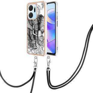 For Honor X7a Electroplating Dual-side IMD Phone Case with Lanyard(Totem Elephant)