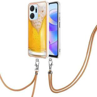 For Honor X7a Electroplating Dual-side IMD Phone Case with Lanyard(Draft Beer)