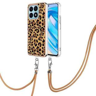 For Honor X8a Electroplating Dual-side IMD Phone Case with Lanyard(Leopard Print)