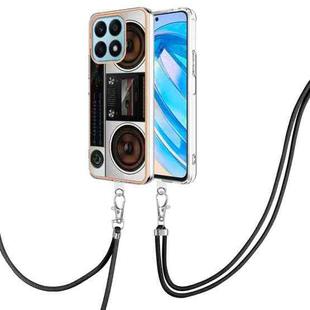 For Honor X8a Electroplating Dual-side IMD Phone Case with Lanyard(Retro Radio)