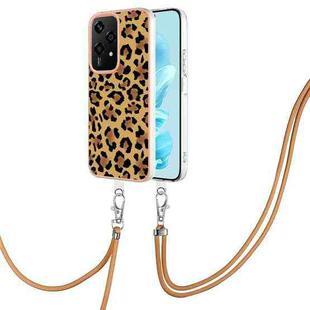 For Honor 200 Lite Global Electroplating Dual-side IMD Phone Case with Lanyard(Leopard Print)