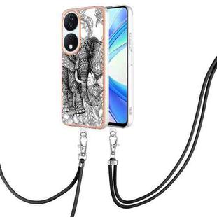 For Honor X7b 4G / 5G Electroplating Dual-side IMD Phone Case with Lanyard(Totem Elephant)