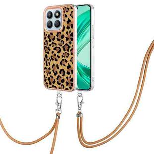 For Honor X8b Electroplating Dual-side IMD Phone Case with Lanyard(Leopard Print)