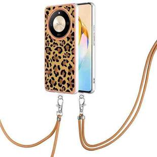 For Honor X9b Electroplating Dual-side IMD Phone Case with Lanyard(Leopard Print)