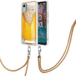 For Nokia C12 Electroplating Dual-side IMD Phone Case with Lanyard(Draft Beer)