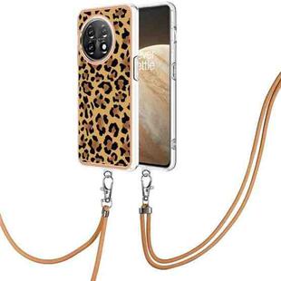For OnePlus 11 Electroplating Dual-side IMD Phone Case with Lanyard(Leopard Print)
