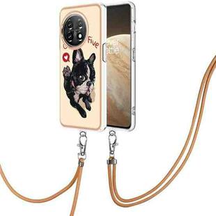 For OnePlus 11 Electroplating Dual-side IMD Phone Case with Lanyard(Lucky Dog)