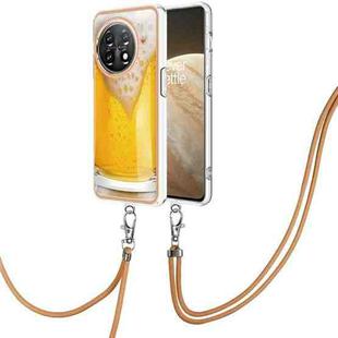 For OnePlus 11 Electroplating Dual-side IMD Phone Case with Lanyard(Draft Beer)