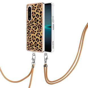 For Sony Xperia 1 IV Electroplating Dual-side IMD Phone Case with Lanyard(Leopard Print)