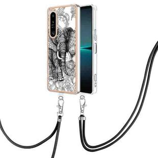 For Sony Xperia 1 IV Electroplating Dual-side IMD Phone Case with Lanyard(Totem Elephant)