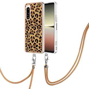 For Sony Xperia 5 IV Electroplating Dual-side IMD Phone Case with Lanyard(Leopard Print)