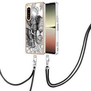 For Sony Xperia 5 IV Electroplating Dual-side IMD Phone Case with Lanyard(Totem Elephant)
